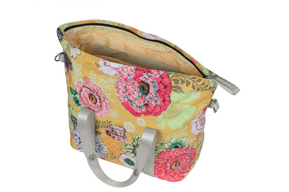 Basil Bloom Field Fahrrad-Schultertasche, honiggelb mit Blumenmuster, MIK-KF-HOOK System.