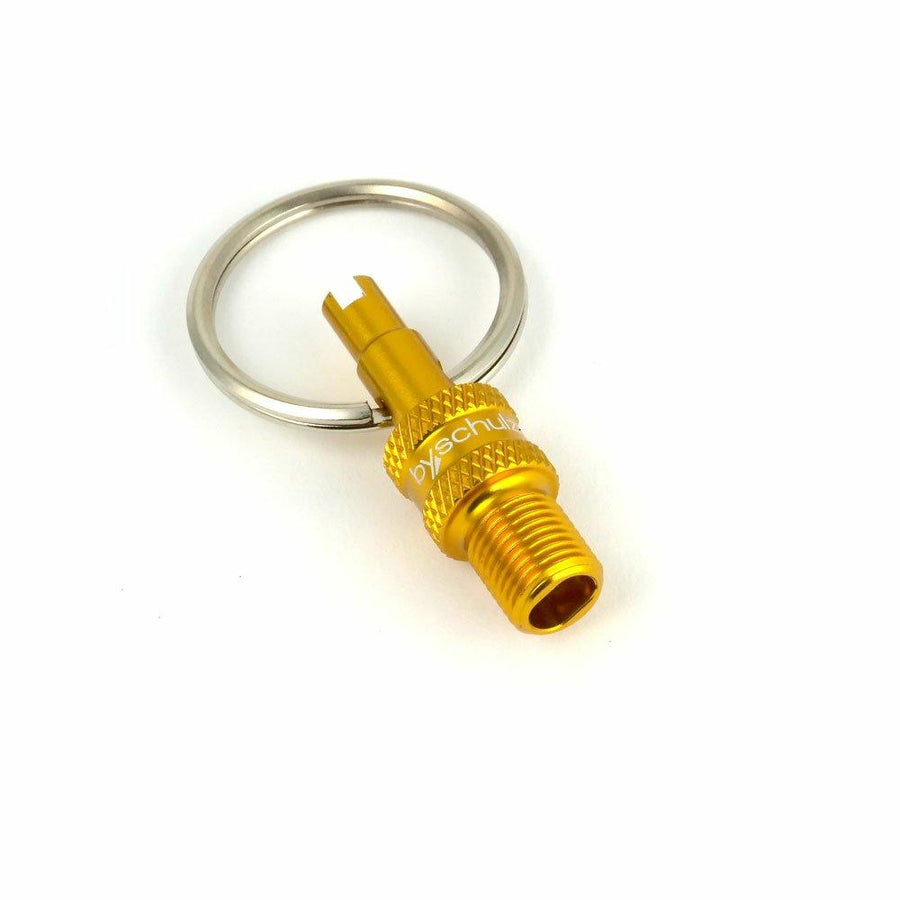 Goldener by,schulz Ventiladapter Mini Tool SV/DV auf AV mit Schlüsselring zur einfachen Luftbefüllung am Fahrrad