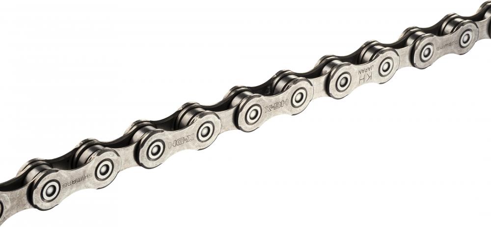 Shimano CN-HG95 10-fach Fahrradkette mit 116 Gliedern, Nahaufnahme der silbernen Kettenglieder.