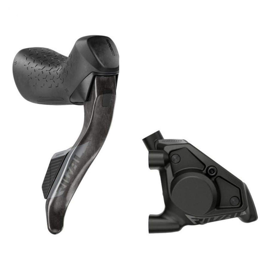 SRAM Scheibenbremse Scheibenbremse "Rival AXS E1"nHydraulisch - mit Schalthebel für Flat Mount schwarznBremshebel Carbon Schalthebel Kunststoff Edelstahl Kleinteile kabellos mit Airea Funkstandard programmierbar über die AXS App mit Griffweiteneinstellung