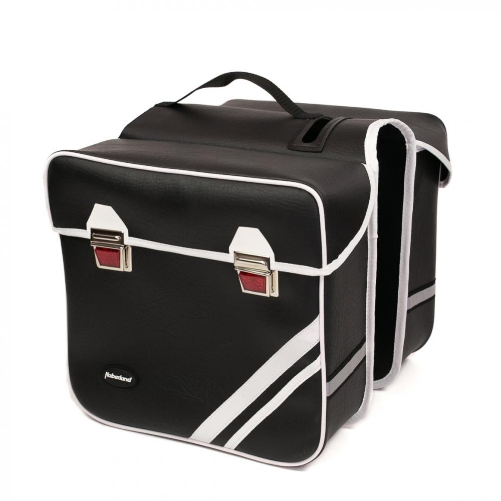 Haberland Doppeltasche Kunstleder 25l Retro schwarz/weiß - stilvolle Gepäckträgertasche