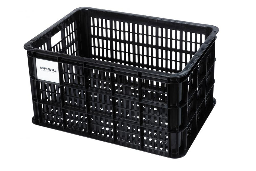 Schwarzer Basil Crate L Transportkorb aus recyceltem Kunststoff, 40 Liter, MIK/Racktime-kompatibel, 50x36x27 cm.