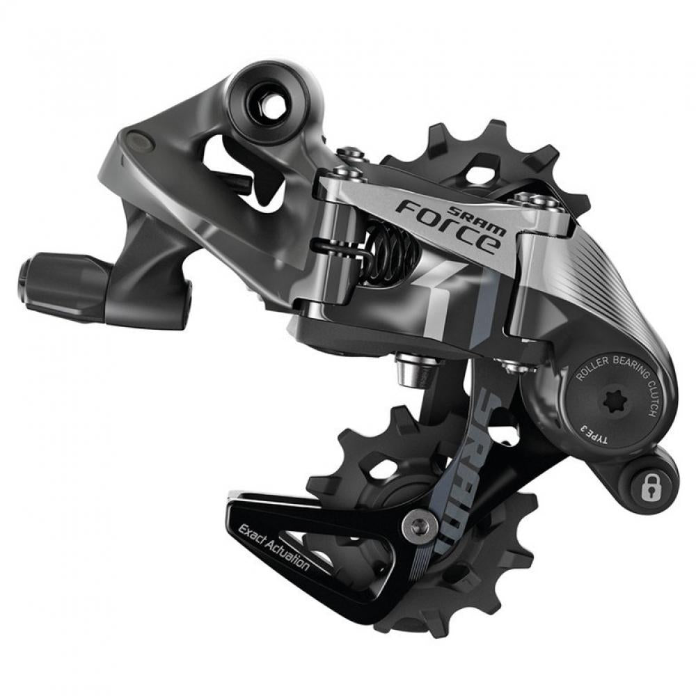 SRAM Force 1 Type 3.0 42T Schaltwerk für präzise 1x11 Road-Schaltperformance, grau-schwarz.