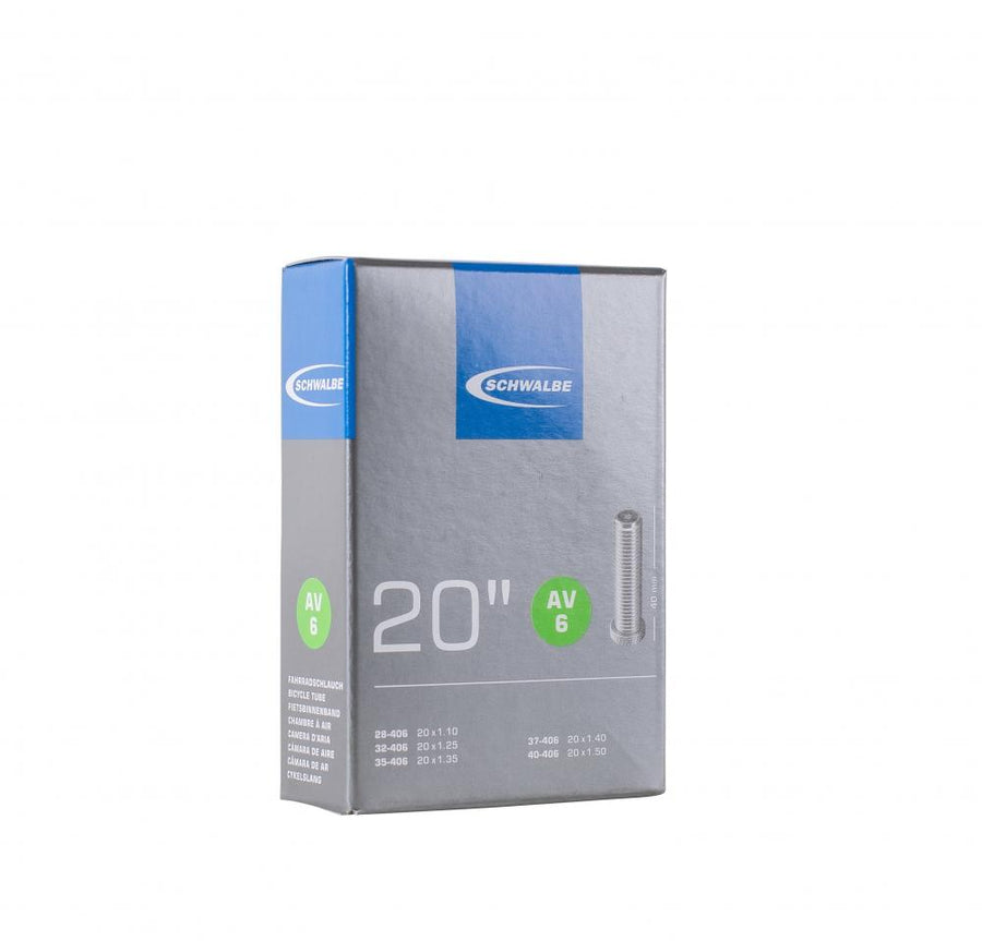 Schwalbe AV6 Fahrradschlauch 20 Zoll (28-40/406) mit 40mm Autoventil, extrem lufthaltig und 100% recycelbar.