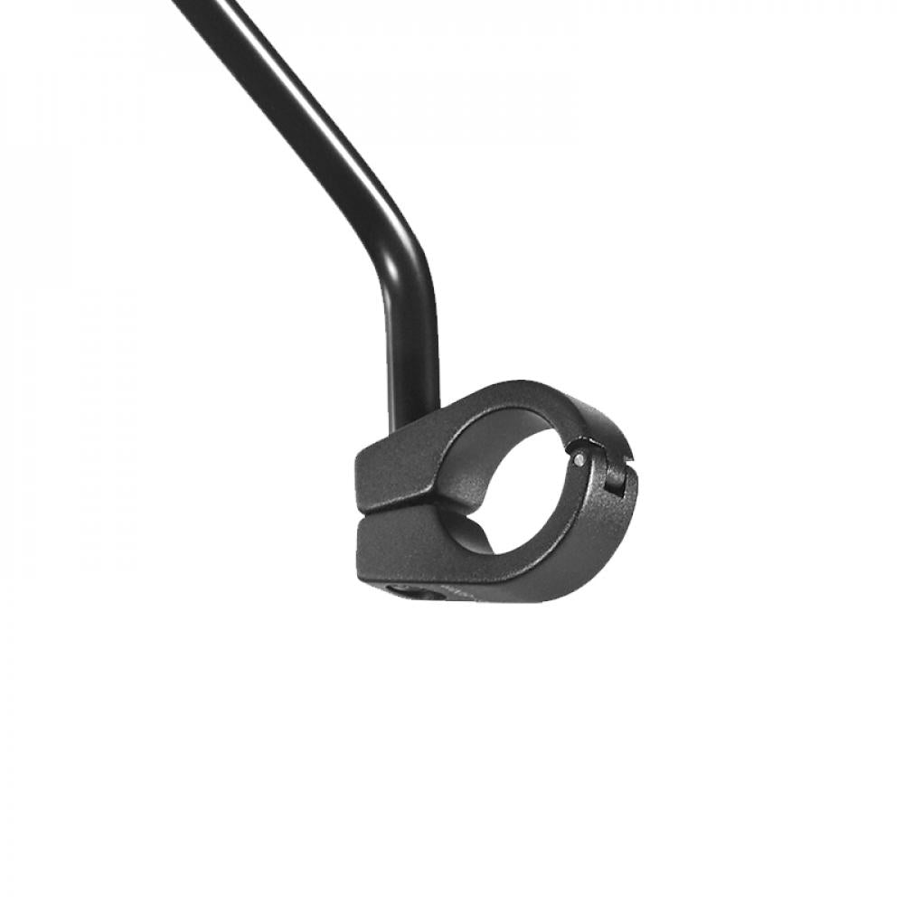 Ergotec M-99 L Fahrradspiegel aus schwarzem Aluminium für Linksmontage mit Detailansicht der robusten Lenkerklemmung.