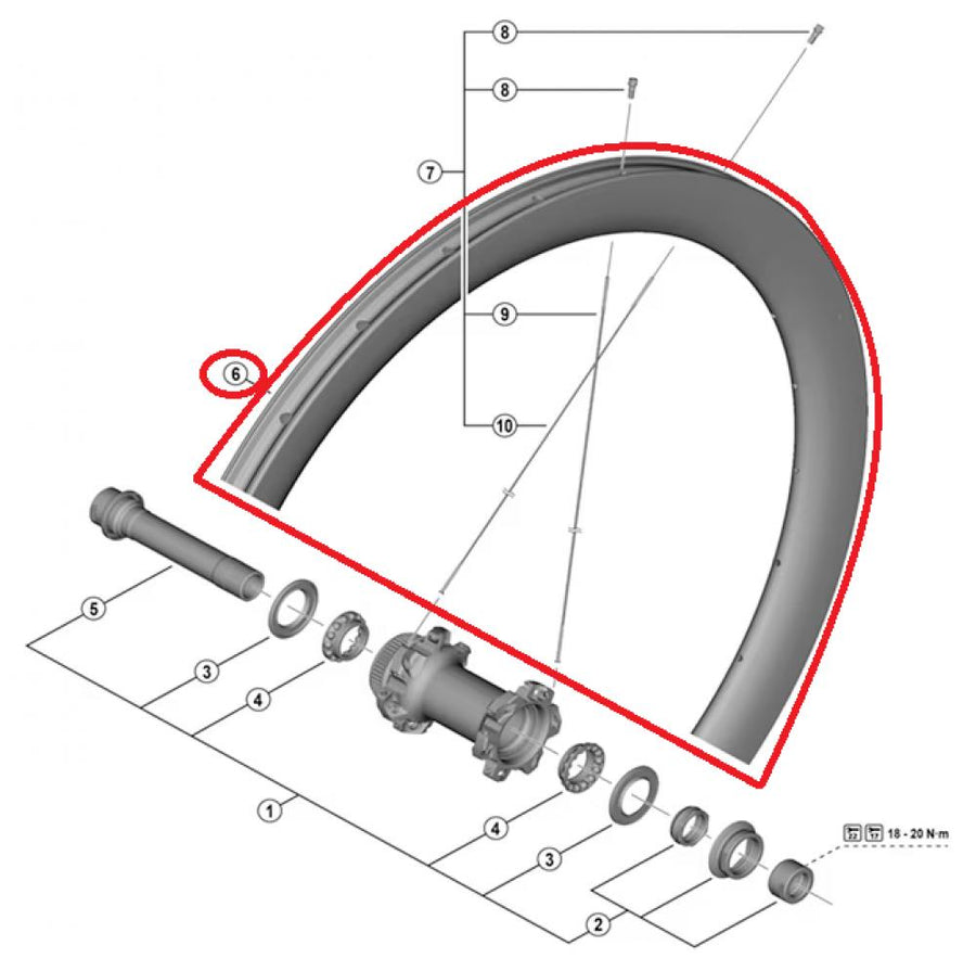 SHIMANO RIM FOR COMPLETE WHEEL,FOR WH-R9270-C60- F, FRONT:12MM E-THRU, 24H TUBELESS - 12MM