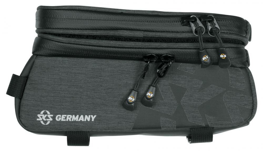 SKS Oberrohrtasche Traveller Smart schwarz - Wasserdichte Rahmentasche mit Touchscreen-kompatiblem Smartphone-Fach, 200x100x11mm, ideal für Trekking- und Rennräder
