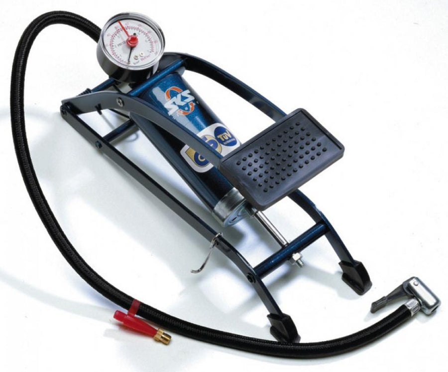 SKS Germany Picco Auto-Tretpumpe mit Manometer, Stahl, AV/SV/DV-kompatibel, max. 5 bar, blau