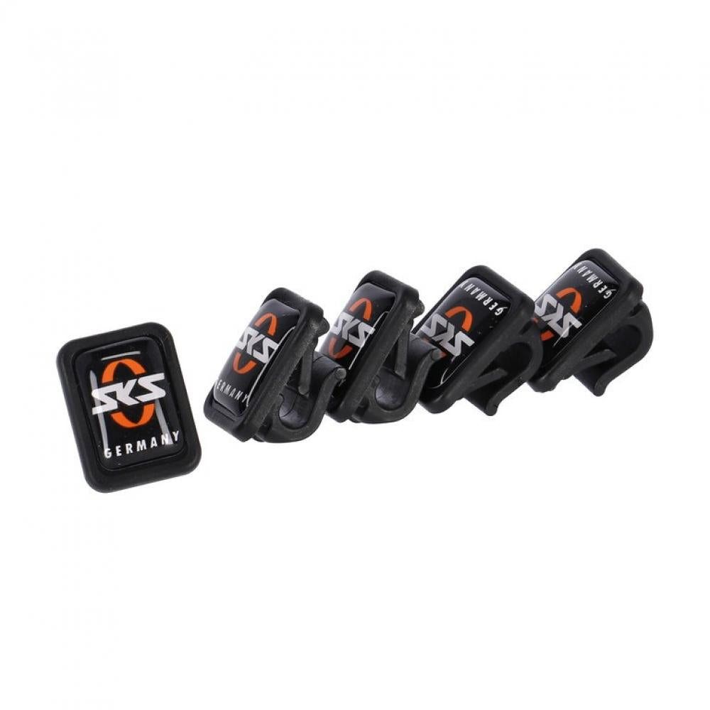 SKS Unterlaufstrebenclip 5er-Set für 4,5 mm Streben, ideal für Velo 42 Schutzbleche, schwarz mit SKS-Logo. Robuste Befestigung für sicheren Halt