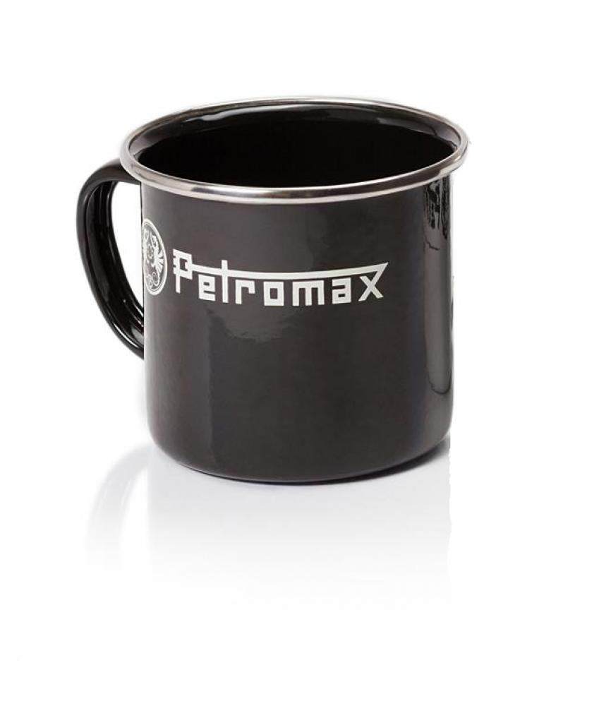 Petromax Emaille-Becher PX-MUG-S, schwarz, 370 ml  robuster, hitzebeständiger und kratzfester Outdoor-Kaffeebecher aus emailliertem Stahl mit Edelstahlrand, ideal für Camping und Trekking