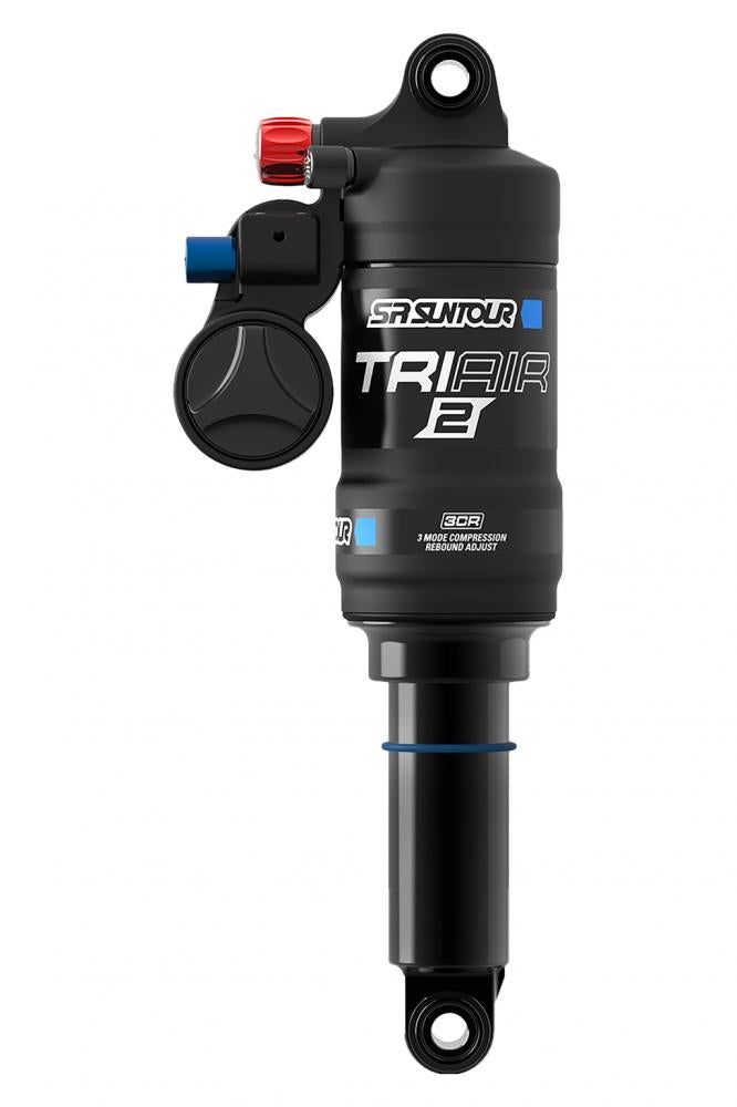 SR Suntour Dämpfer RS22 TRIAIR2 3CR 230x60mm Metric, schwarzer MTB Dämpfer mit roten und blauen Einstellern