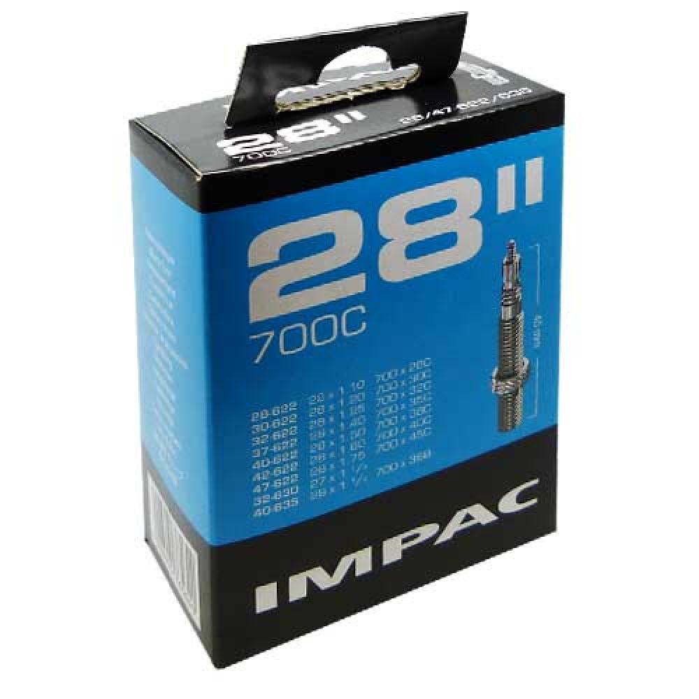 Impac Schlauch 28x1.10-1.75 Zoll 28/47-622 mit 40mm Sclaverand-Ventil SV in der Produktverpackung.