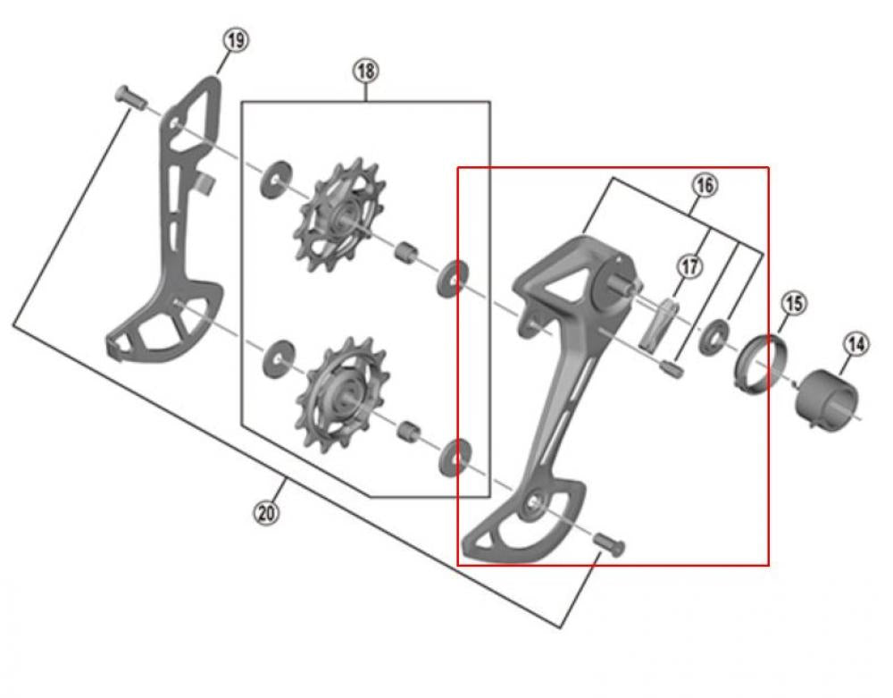 Shimano, Schaltwerke Zubehör, SLX, RD-M7100, SGS-Typ, außen, entspricht Nr. 16 der Abbildung