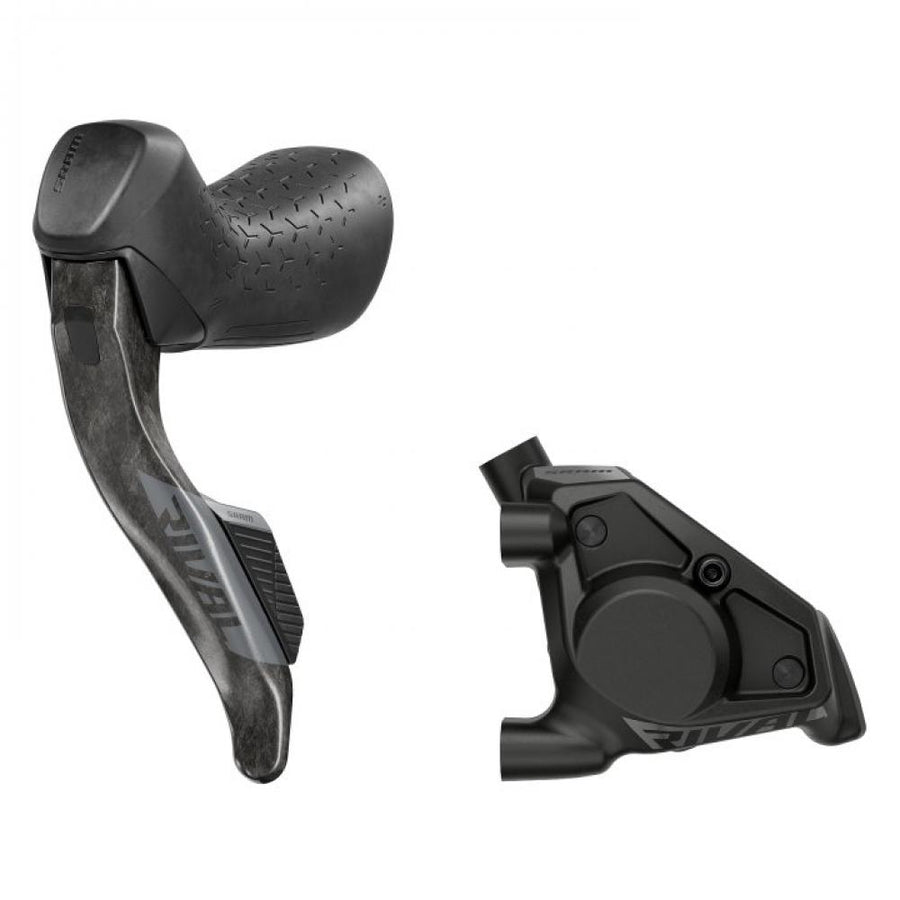 SRAM Scheibenbremse Scheibenbremse "Rival AXS E1"nHydraulisch - mit Schalthebel für Flat Mount schwarznBremshebel Carbon Schalthebel Kunststoff Edelstahl Kleinteile kabellos mit Airea Funkstandard programmierbar über die AXS App mit Griffweiteneinstellung