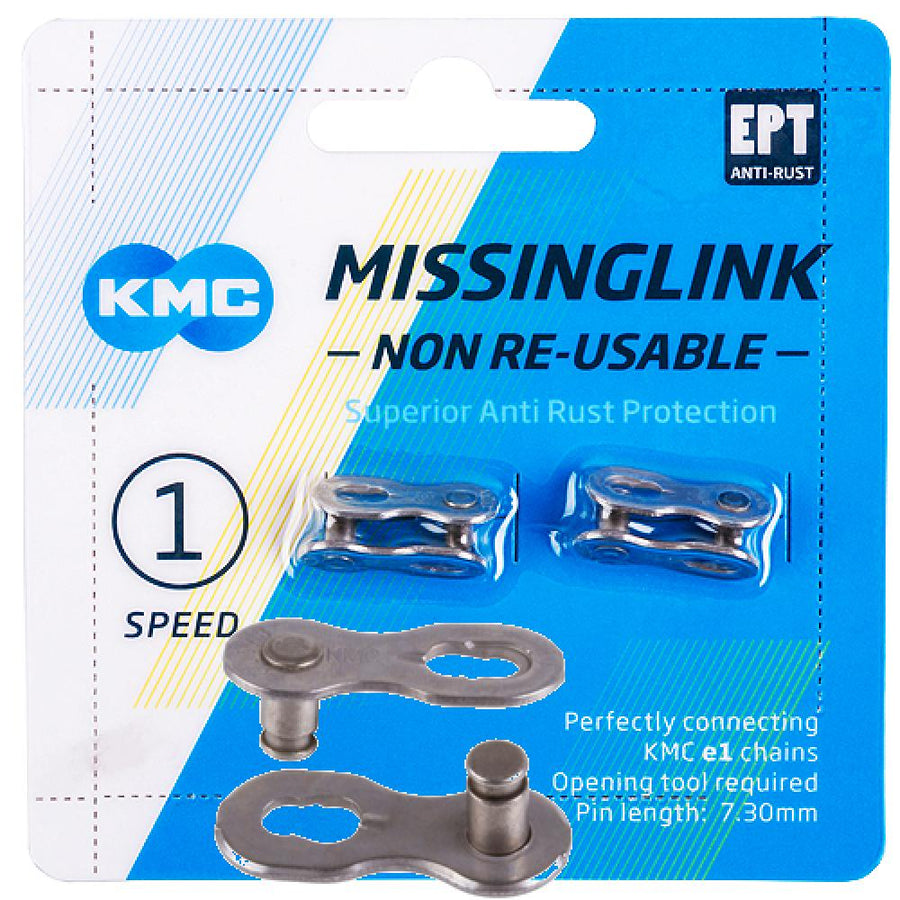 KMC e1/e8 Missing Link 8-fach silberner Kettenverschluss auf Blisterverpackung, nicht wiederverwendbar, EPT.