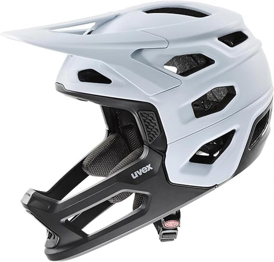 uvex revolt - leichter MTB-Helm - abnehmbarer Kinnschutz - 16 Belüftungen - Monomatic-Verschluss - FlexShield - cloud-black matt - 57-61 cm