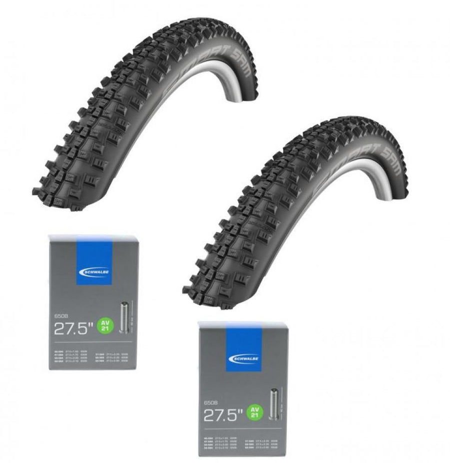 2x Schwalbe Reifen Smart Sam HS476 Draht 27.5x2.10 + 2x Schwalbe Schlauch AV21