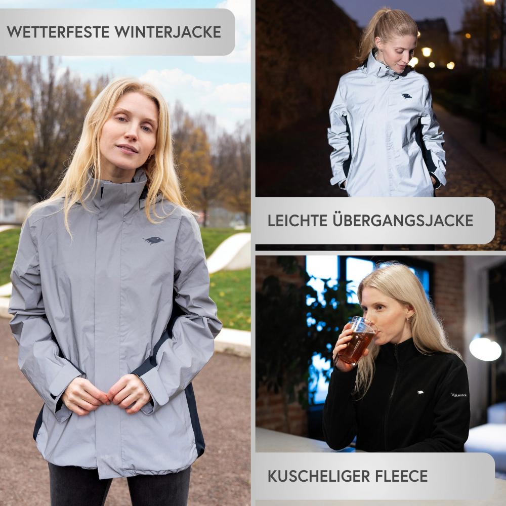 Valkental Damenjacke 3in1 Smart Jacket wasserdichte Jacke mit Fleece Zipp-In 3XL grau