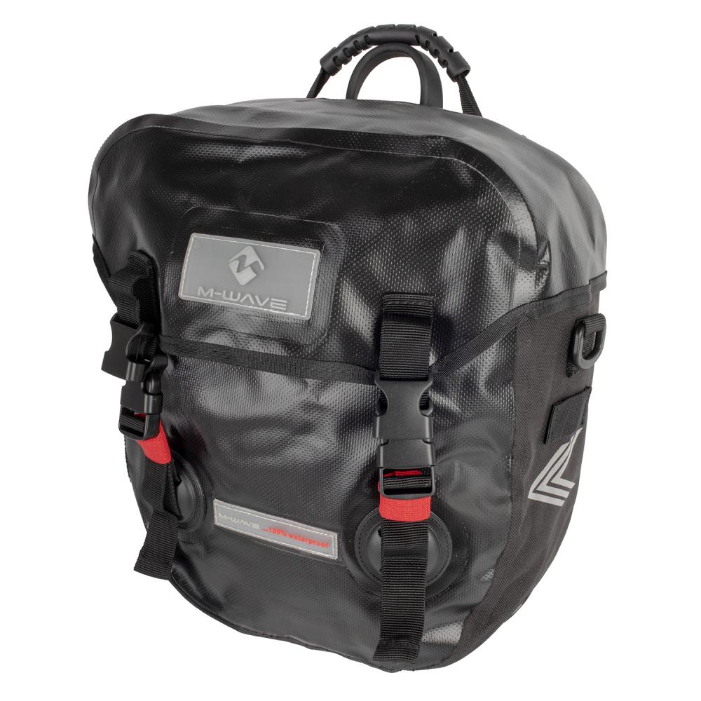 M-Wave Calgary Gepäckträgertasche 2x12,5 Liter, 100% wasserdicht, Roll- & Deckelverschluss, schwarz