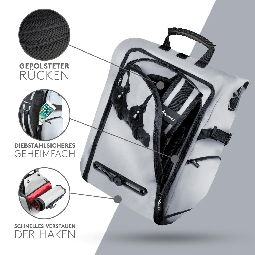 Valkental Rucksack ValkPro 3in1 Fahrradtasche grau