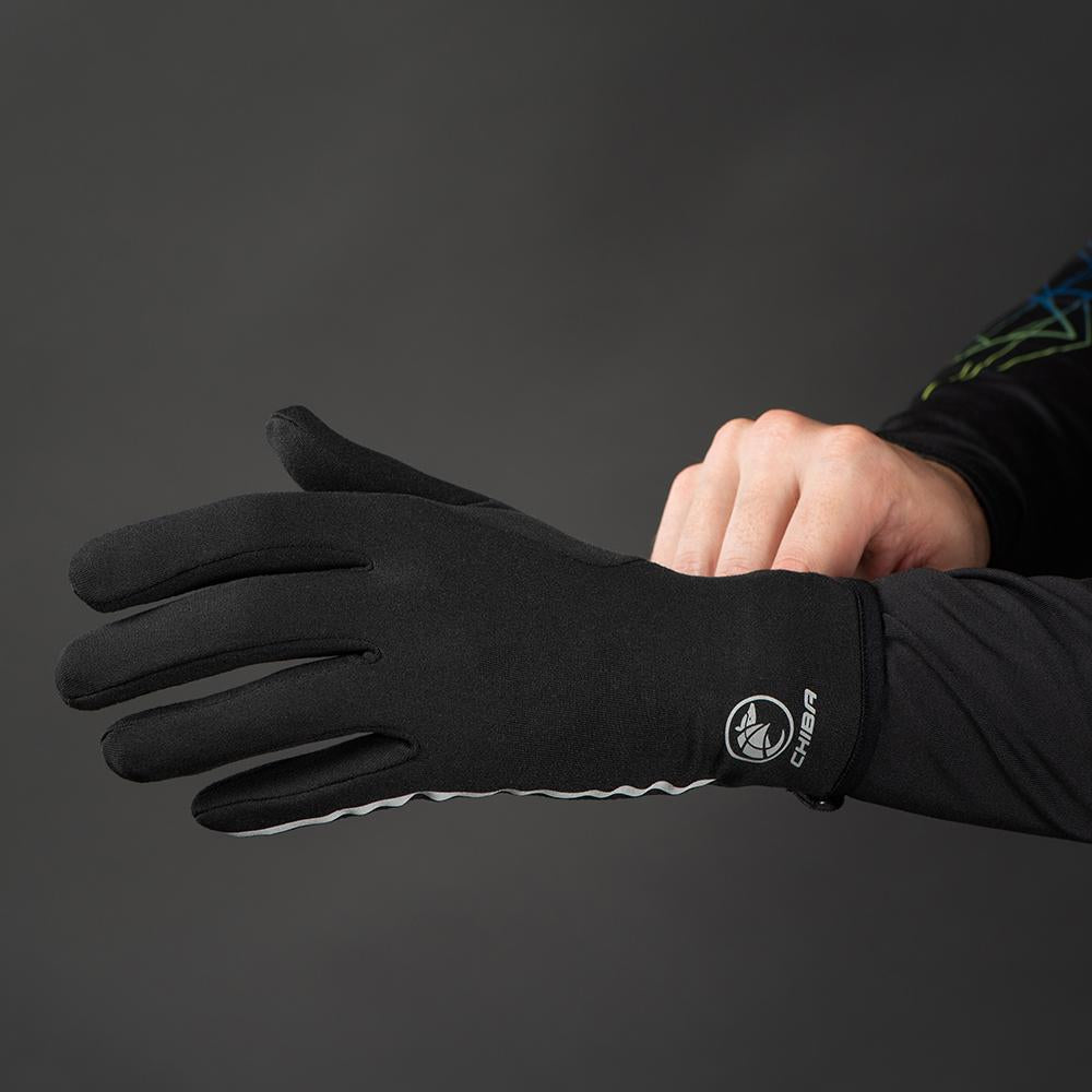 CHIBA New York Marathon - Thermostretch Radhandschuhe schwarz M, Touchfinger, reflektierend