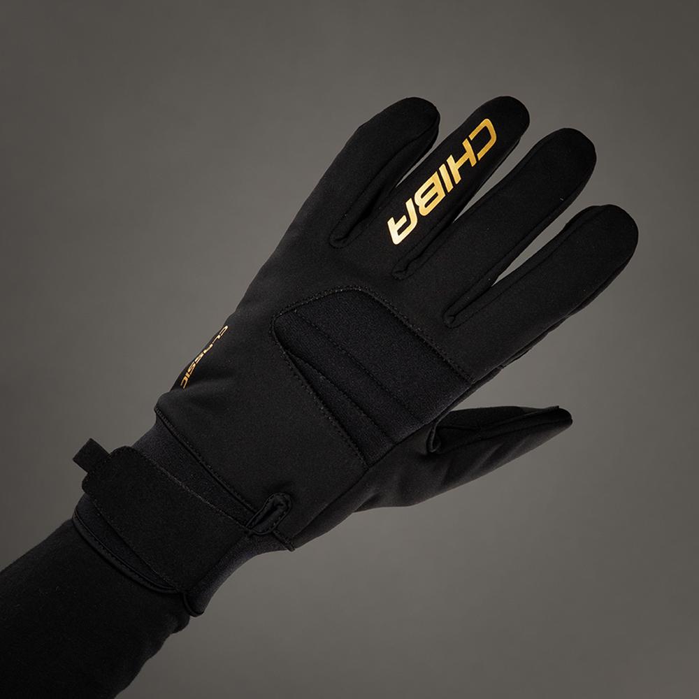 Chiba Classic Winter Fahrradhandschuh Schwarz/Gold Gr. S - winddicht, Thinsulate-gefüttert, Touch-Sensor, Softshell & Mikrofaserhandfläche