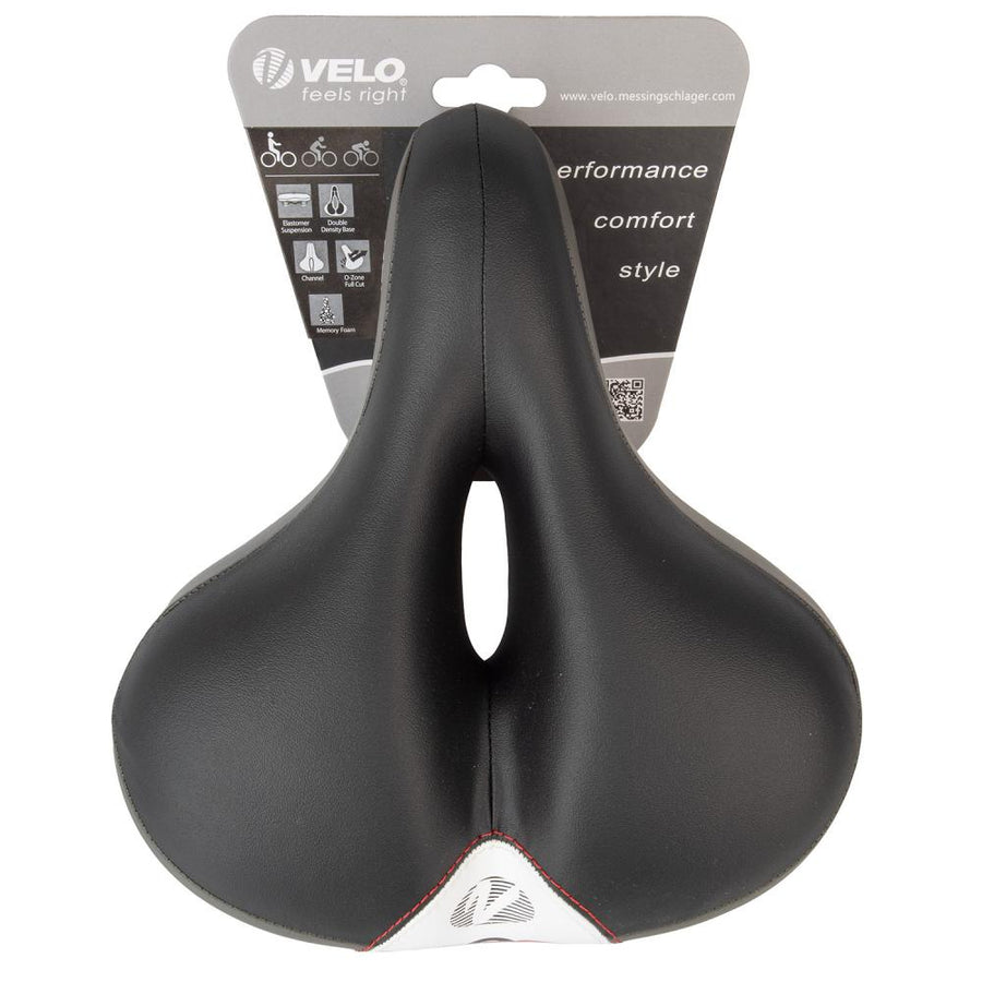 Velo Newport Gemini Damen-Fahrradsattel, schwarz/grau, 245x212 mm, Memory Foam, O-Zone Full Cut, D2-Konstruktion, Elastomer-Federung