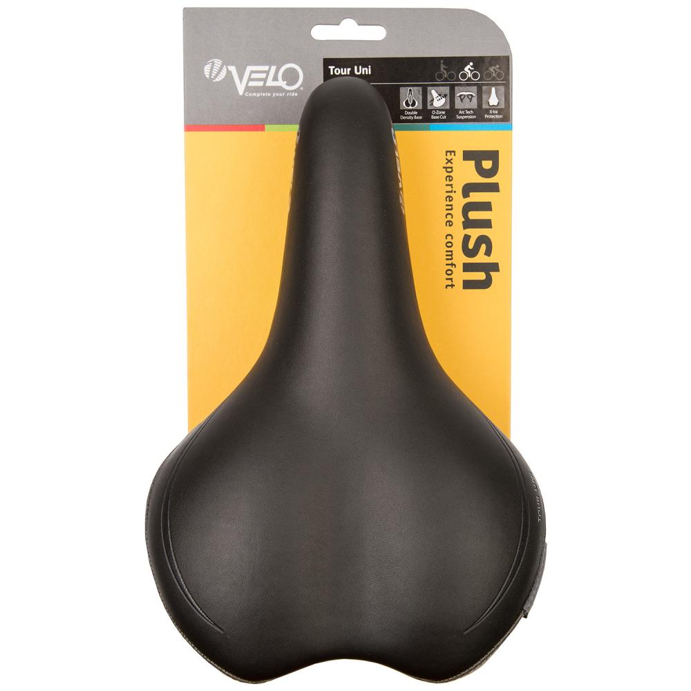 Velo Plush Tour-UNI Unisex Fahrradsattel schwarz/grau, Arc-Tech Federung & O-Zone Cut, 2-Komponenten Schale