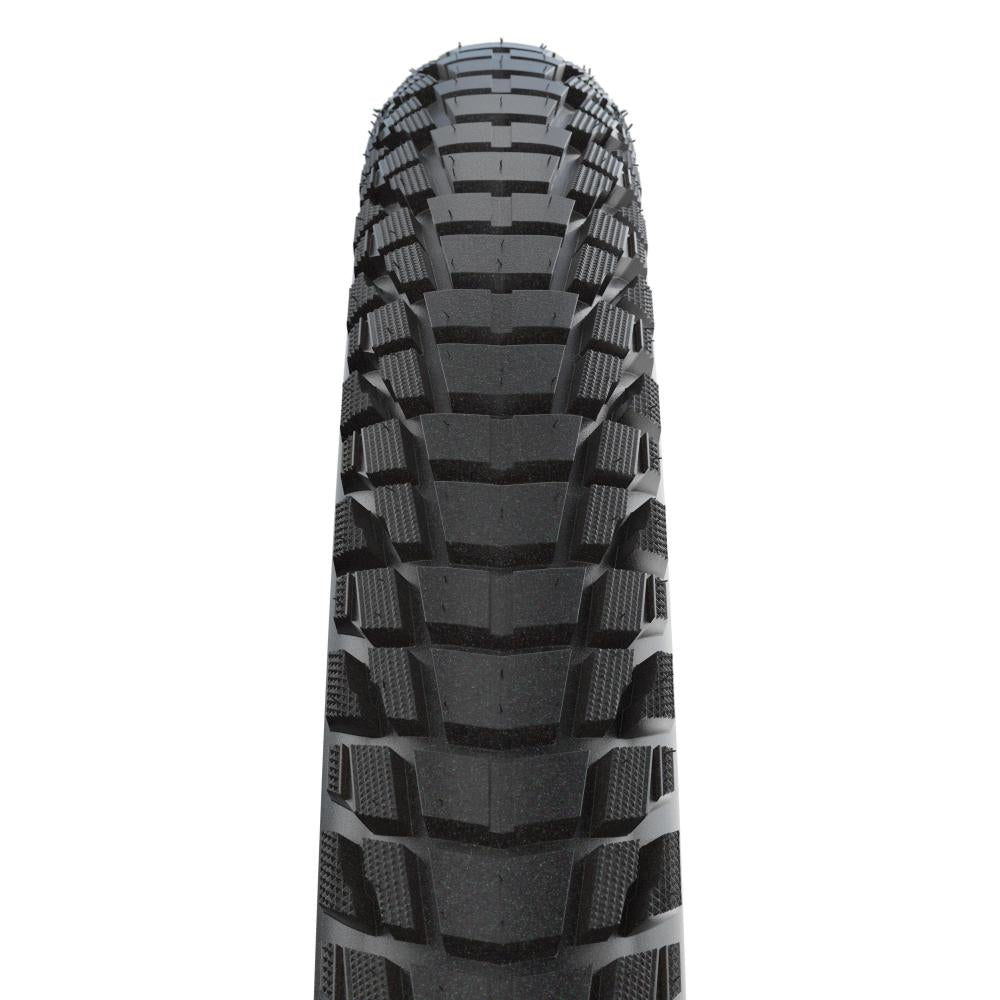 Schwalbe Marathon Plus Tour Drahtreifen 28 Zoll schwarz, unplattbarer Trekkingreifen mit Profilansicht.
