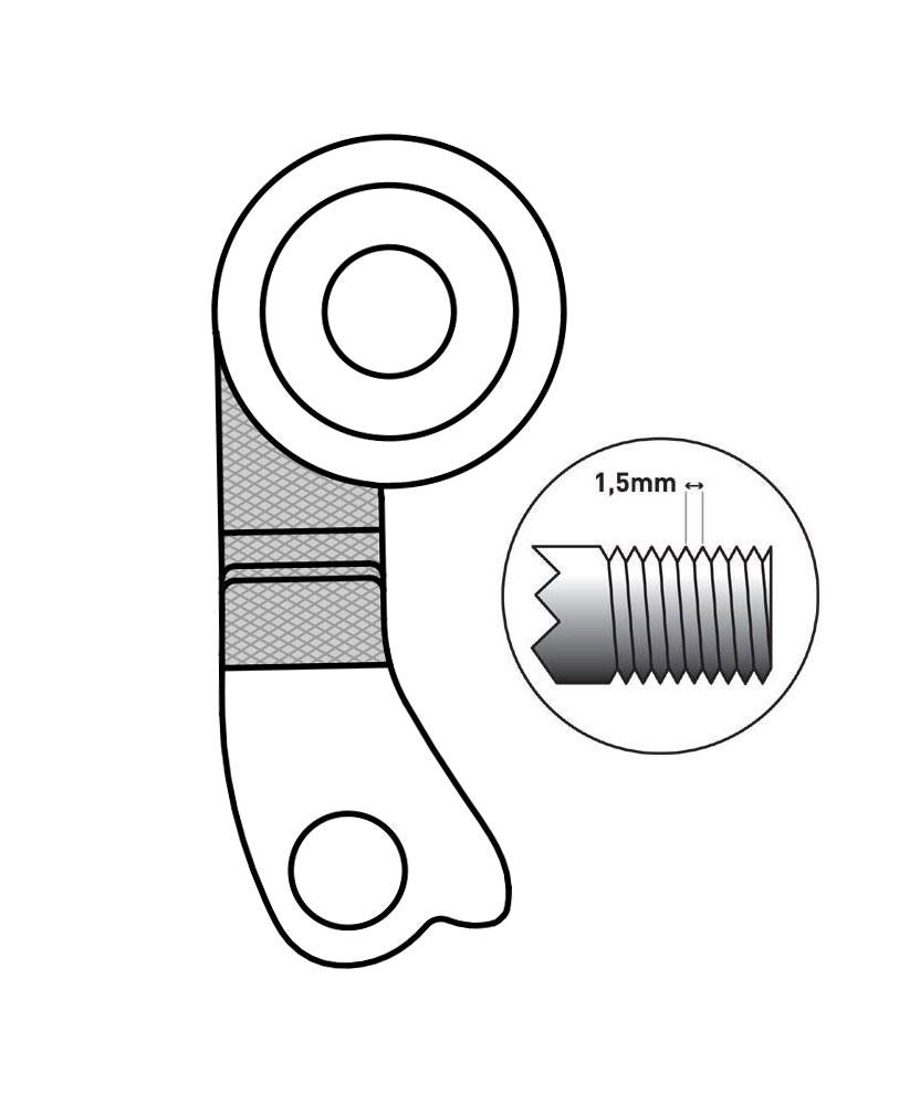 Marwi Schaltauge GH-250 M12 Steckachse Direktmontage Bulls. Technisches Schema mit 1,5mm Gewindesteigung.