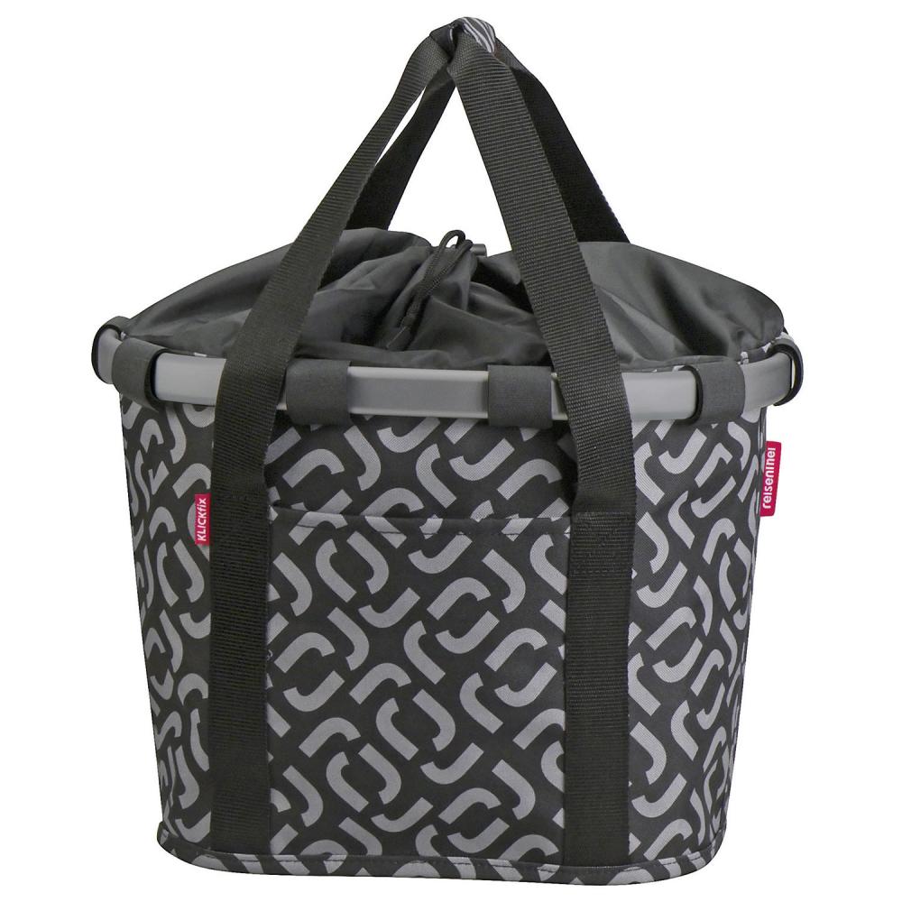 KLICKfix Fahrradkorb Bikebasket Reisenthel signature black 28x26x35 cm - Abnehmbare Fahrradtasche mit Rattan-Optik