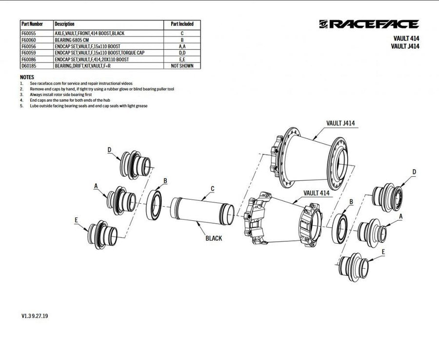 Race Face Vault 412/414 End Cap Endkappen Kit 15 mm schwarz - präziser Nabenabschluss