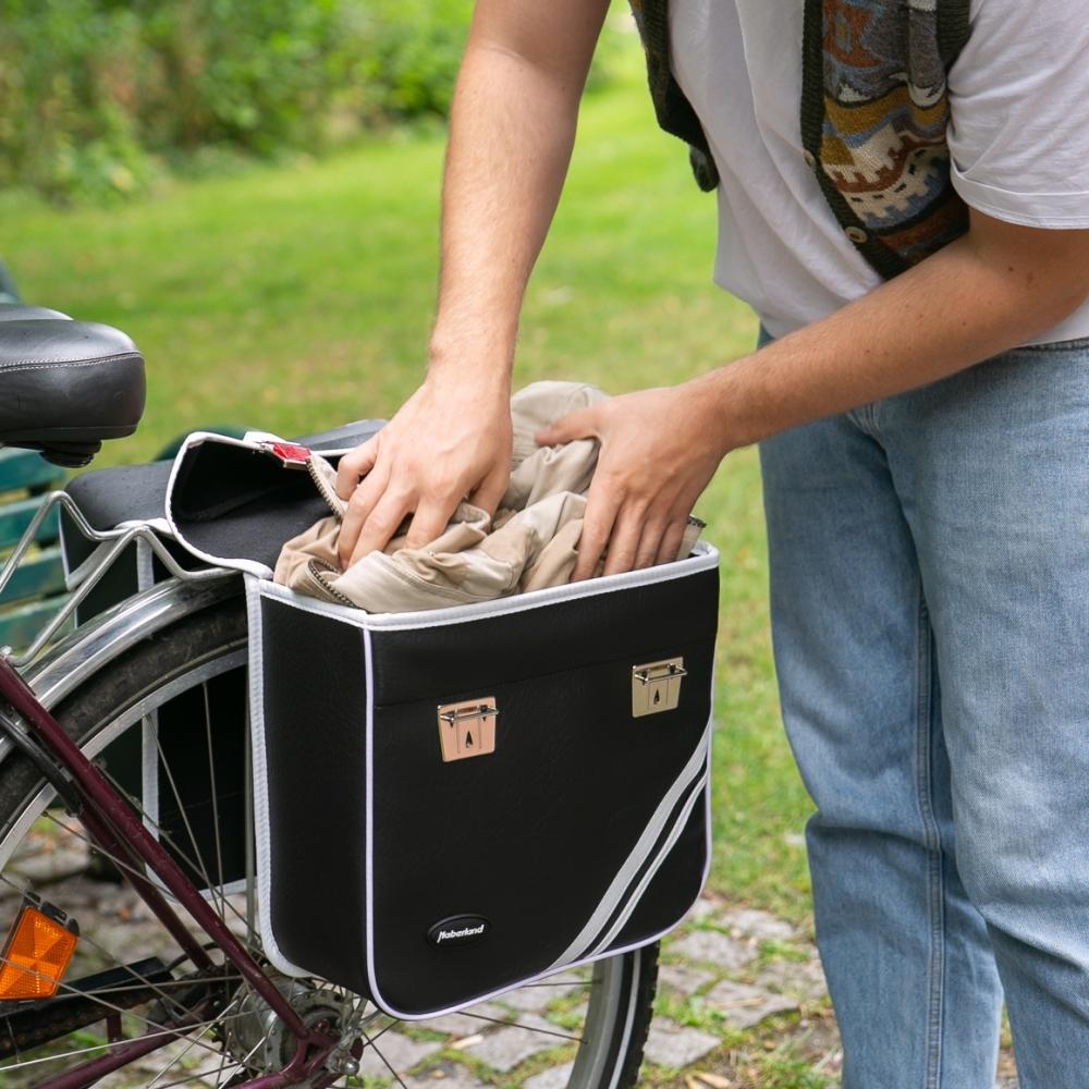 Haberland Doppeltasche Kunstleder 25l Retro schwarz/weiß - stilvolle Gepäckträgertasche