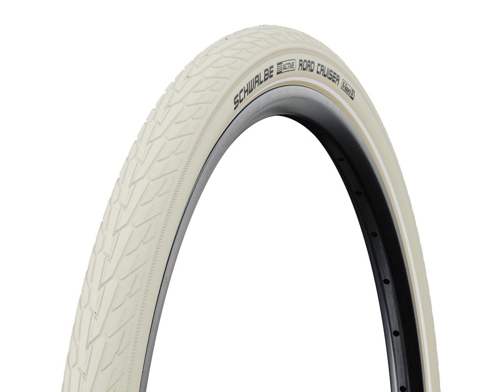 Cremefarbener Schwalbe ROAD CRUISER Fahrradreifen 26x1.75 ETRTO 47-559 Active Line mit K-Guard Pannenschutz.