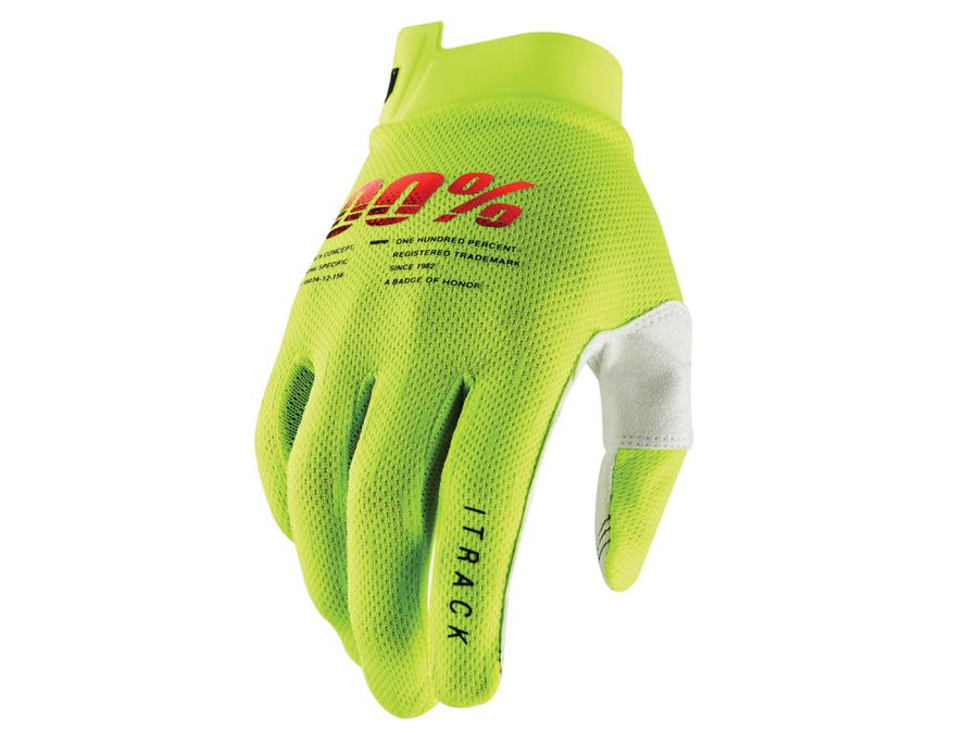 100% iTrack Youth Gloves XL fluo yellow - minimalistische MX-Handschuhe mit Top-Grip