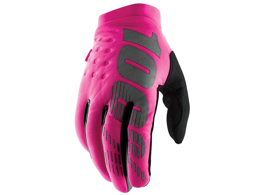 100% Brisker Women's Cold Weather Gloves L Neon Pink/Black - warme MTB-Handschuhe mit Grip