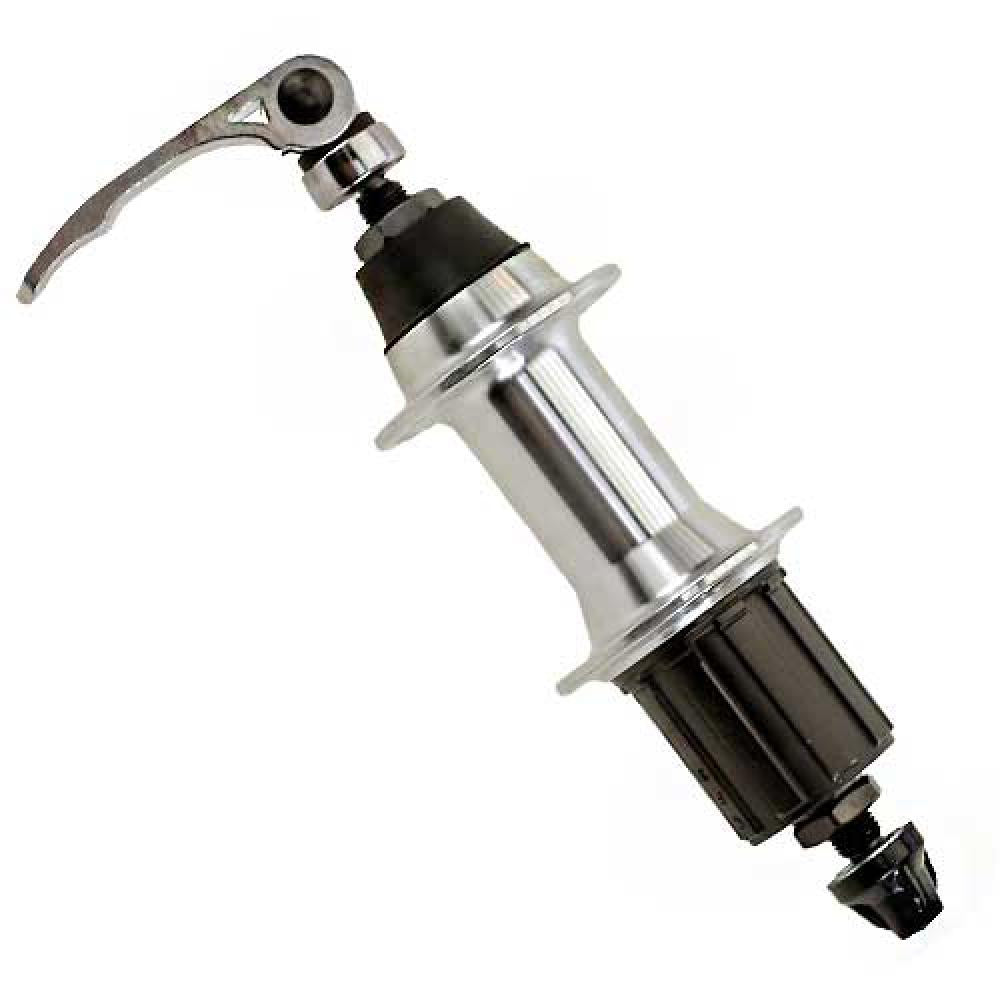 Joytech silberne Hinterradnabe 135 QR 36 Loch Shimano 8-11-fach mit Schnellspanner.