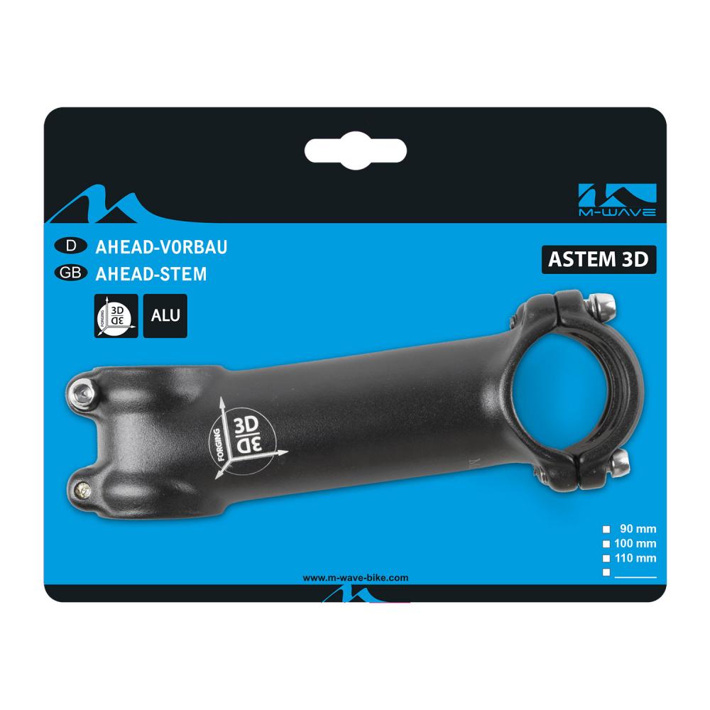 M-WAVE Astem 3D Ahead Vorbau schwarz 100 mm - Aluminium 3D geschmiedet, 1 1/8" Gabelschaft, Ø31,8 mm Lenkerklemmung, Winkel 7°, hohe Stabilität