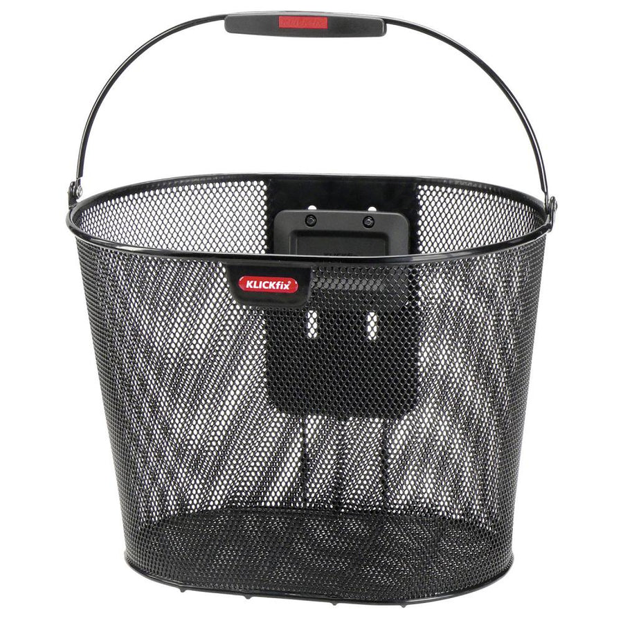 Klickfix Fahrradkorb Oval Plus schwarz aus feinmaschigem Draht mit Tragebügel, 25x36x27 cm, ohne Adapter.