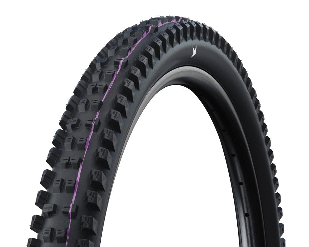 Schwalbe TACKY CHAN Evolution Line Faltreifen 28x2,4 schwarz mit lila Streifen für maximalen Downhill-Grip.