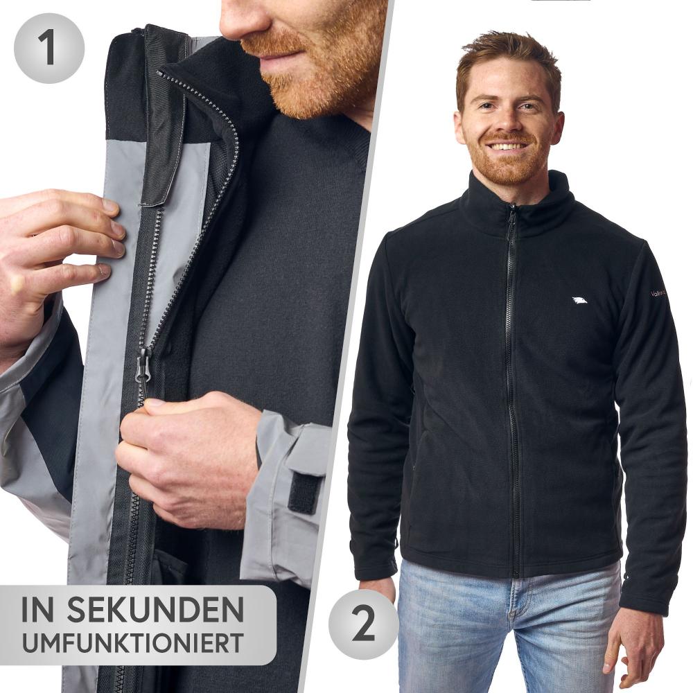 Valkental Jacke 3in1 Smart Jacket wasserdichte Jacke mit Fleece Zipp-In Herren L grau
