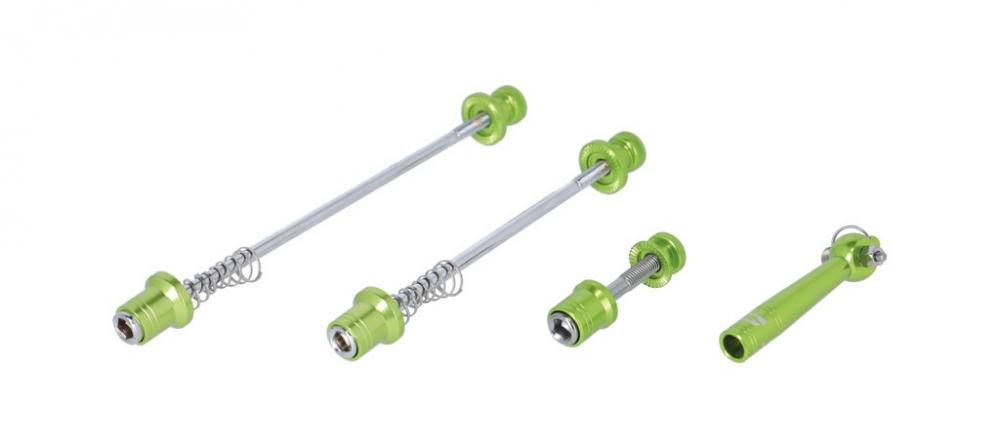 XLC Schnellspannset QR-L08 limegreen, diebstahlgesichert, für Fahrradräder und Sattelstütze.