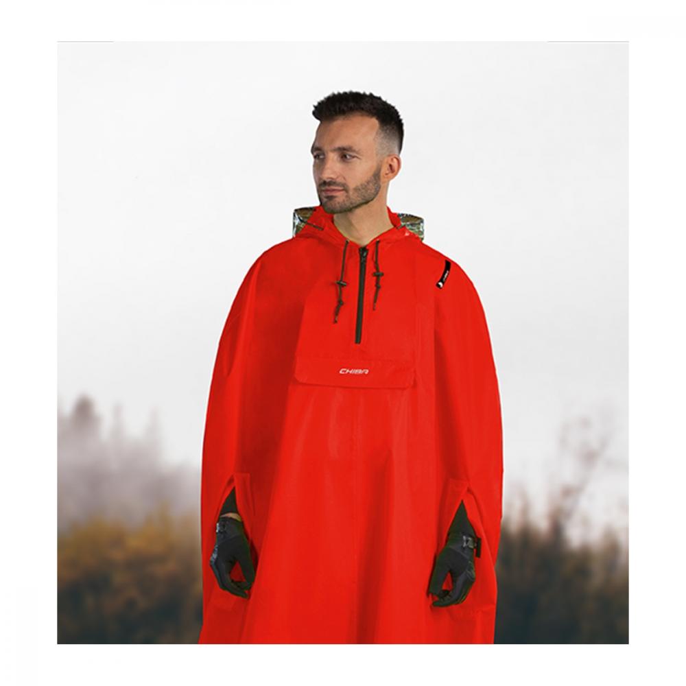 CHIBA Regenponcho - XL/XXL, wasserdicht, winddicht, reflektierend, rot