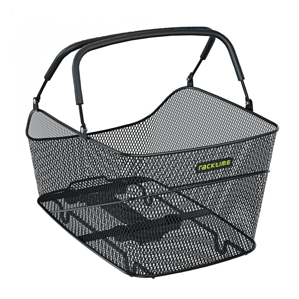 Schwarzer Racktime Baskit Trunk 2.0 large Fahrradkorb 28 Liter mit SNAPIT 2.0 System und Tragebügel.