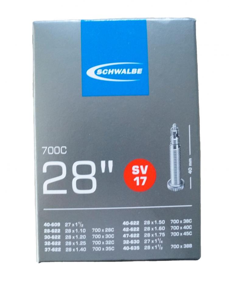 Schwalbe SV17 Fahrradschlauch 28 Zoll (28/47-622/635) mit 40 mm Sclaverandventil für Trekking und City.