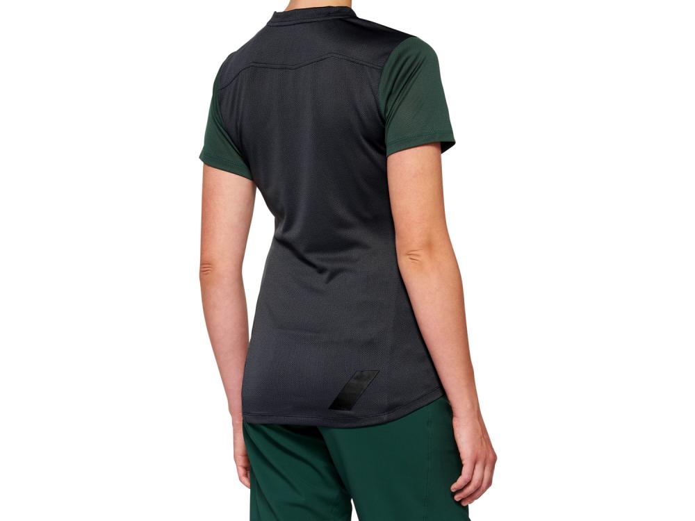 100% Ridecamp Womens Short Sleeve Jersey M Charcoal/Forest Green - atmungsaktives MTB-Trikot