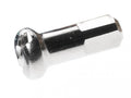Silberner DT Swiss Speichennippel aus Messing, 14mm, für robuste Fahrradlaufräder.