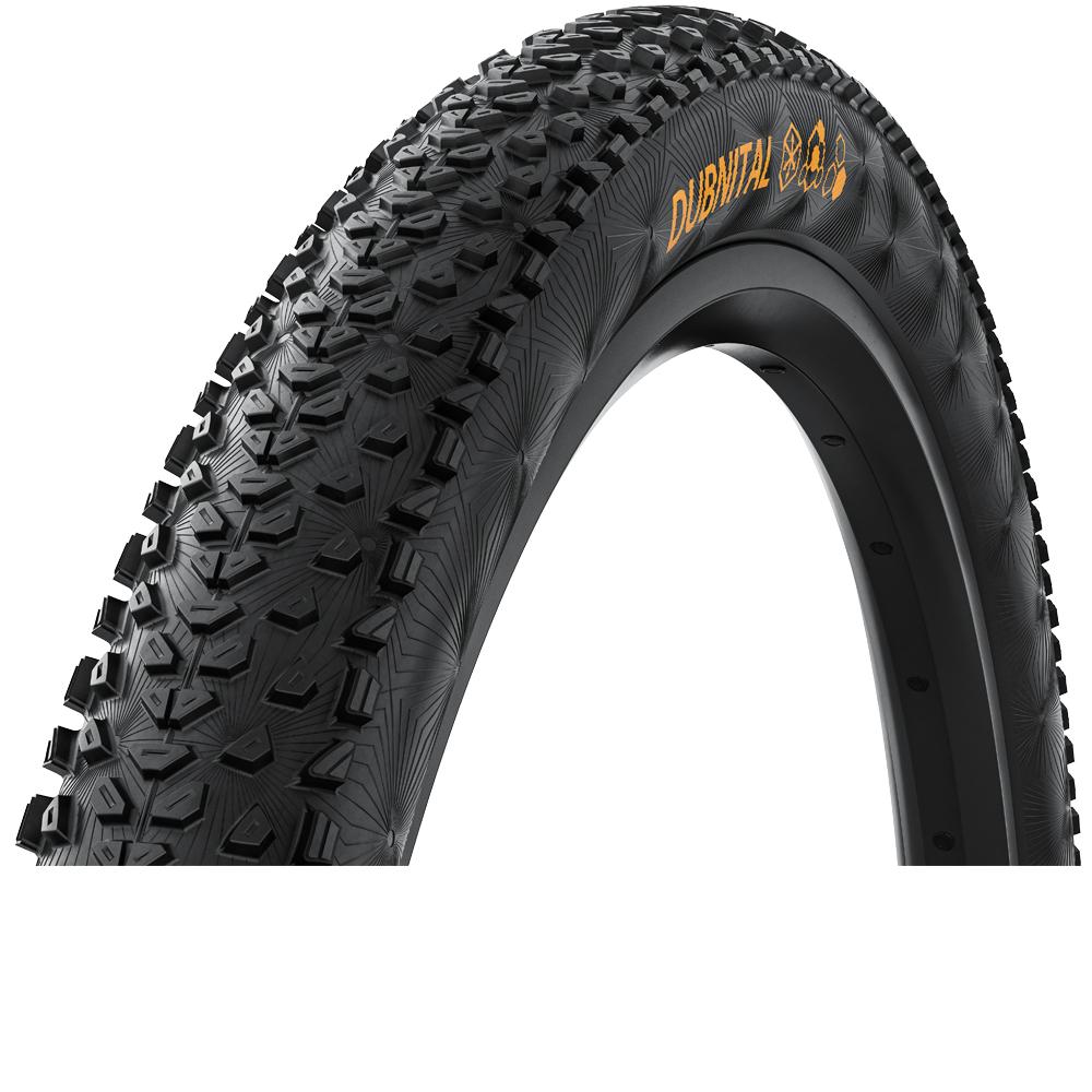 Continental Dubnital Race Rapid Faltreifen 29x2.40, leicht, Tubeless Ready, schwarz mit orange Schrift.