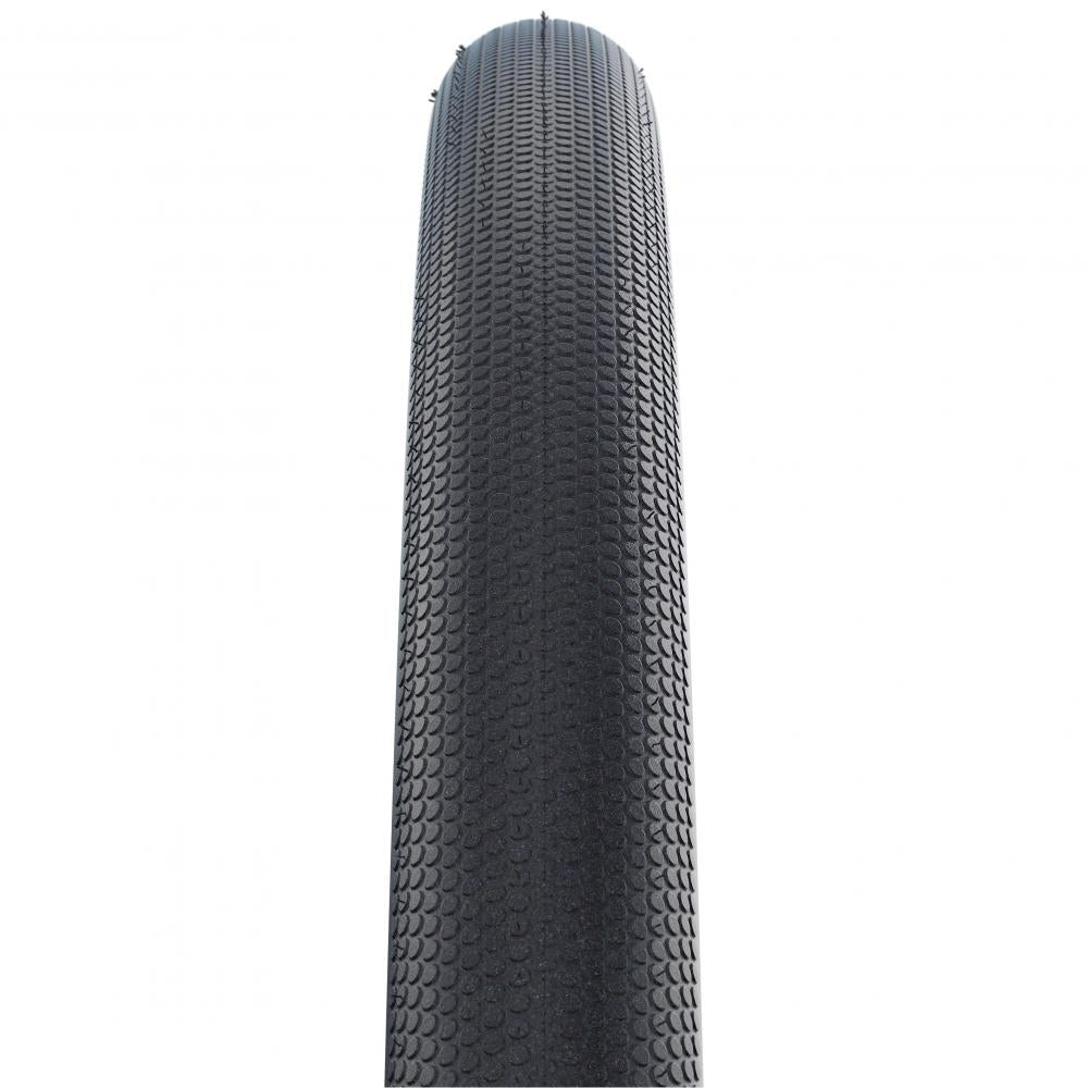 Schwalbe Faltreifen PRO ONE ALLROAD Evolution 28 Zoll schwarz mit detailliertem Profil von vorne.