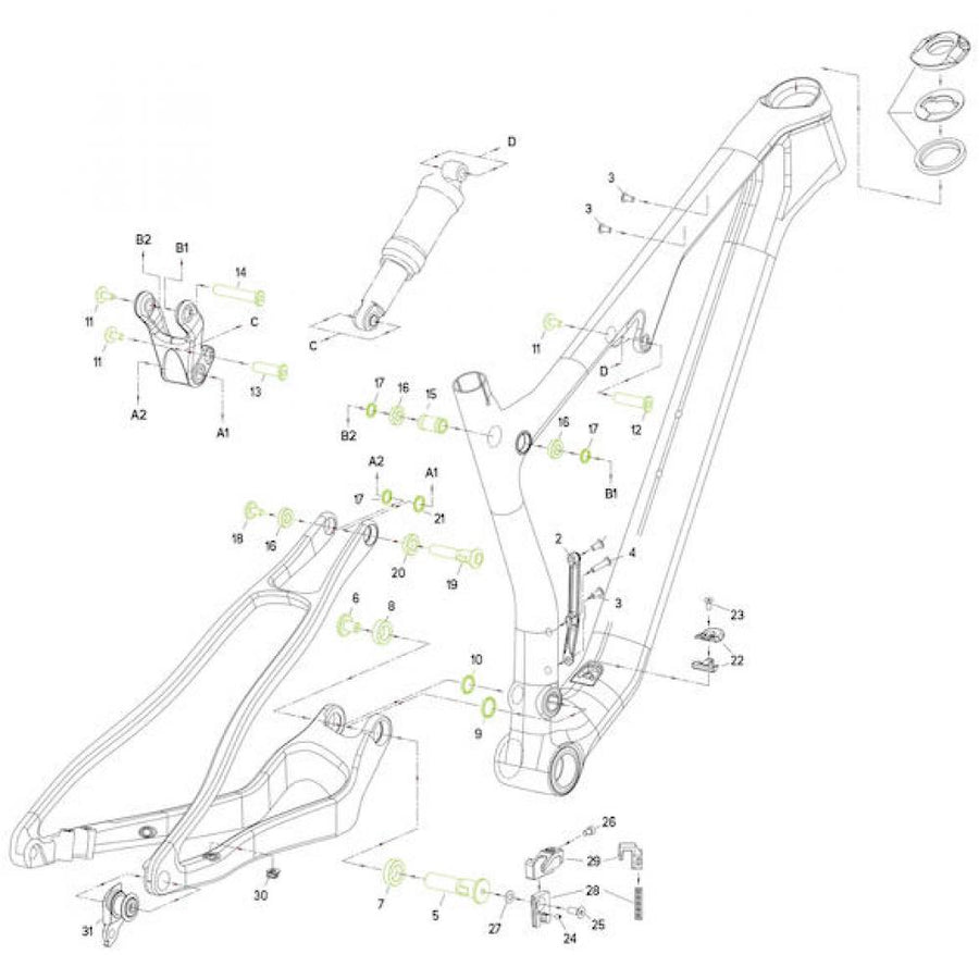 Merida Bolzenkit inkl. Federbeinbolzen f. NINETY-SIX CF MY21 - präzises Suspension-Setup für Rahmen in Größe CF MY21